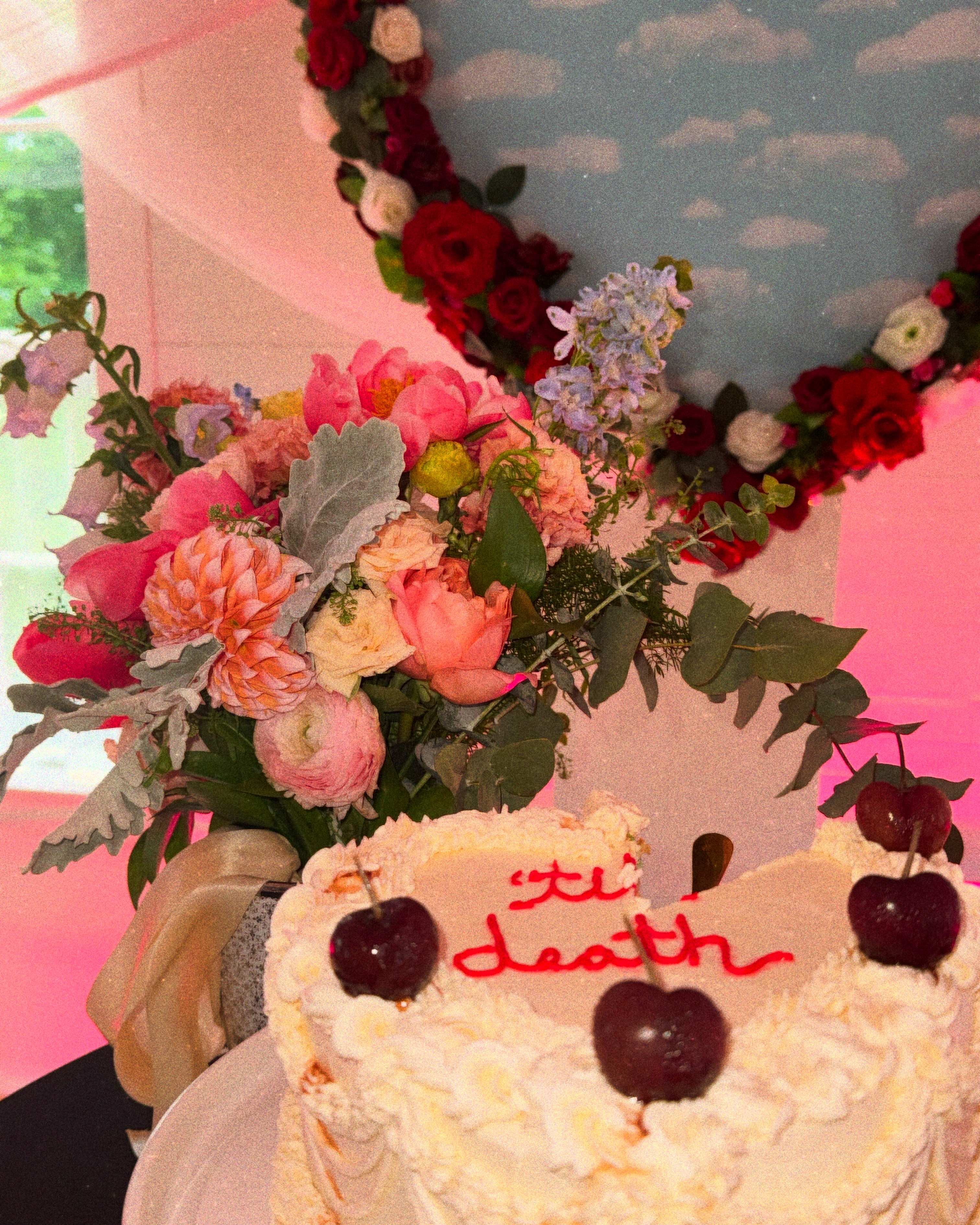 Wedding cake with cherries
