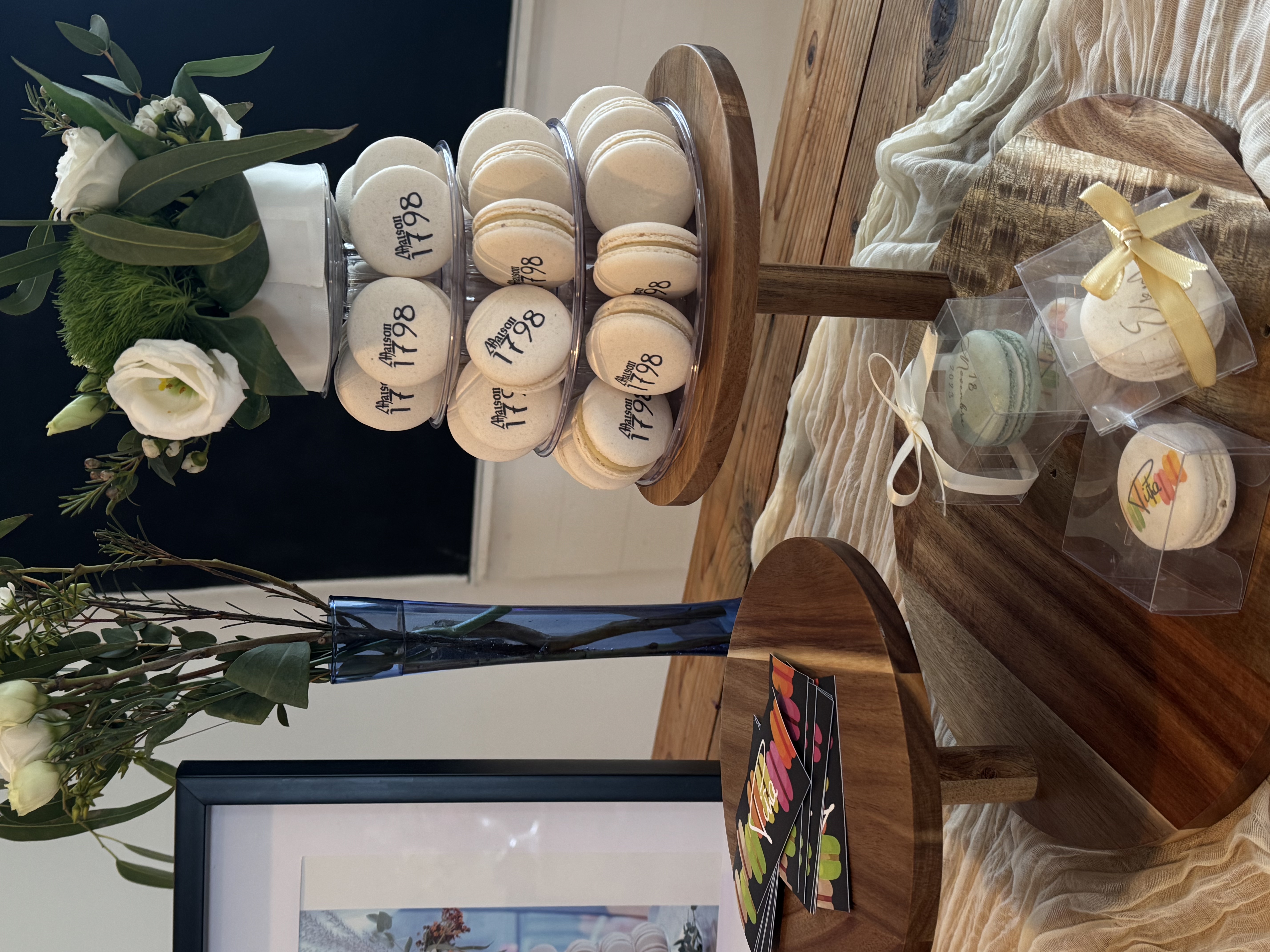 Maison 1798 branded macaron tower by Pâtisserie Piña